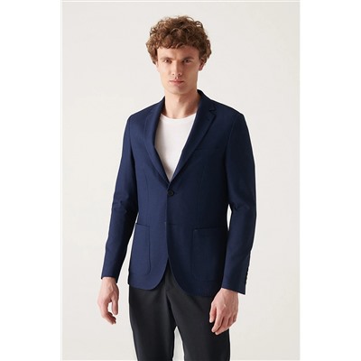 Avva Erkek Lacivert Armürlü Esnek Slim Fit Dar Kesim Ceket A22y4021 A22Y4021