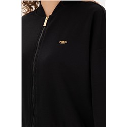 Kadın Siyah Bisiklet Yaka Fermuarlı Sweatshirt