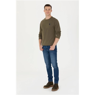 Erkek Haki Bisiklet Yaka Basic Sweatshirt