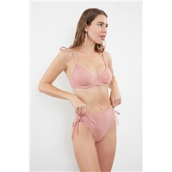 TRENDYOLMİLLA Pembe Balkonet Bağlamalı Simli Yüksek Bel Hipster Bikini Takımı TBESS24BT00136