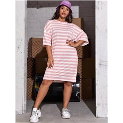 Платье Plus Size в полоску со спущенным рукавом