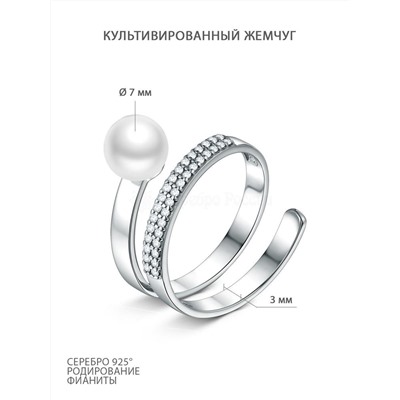 Серьги из серебра с культивированным жемчугом и фианитами родированные 925 пробы С50181р1005