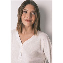 Camiseta manga larga waffle marfil
