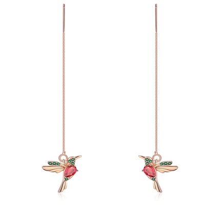 Kettchen-Ohrhänger mit einem Kristall-Kolibri