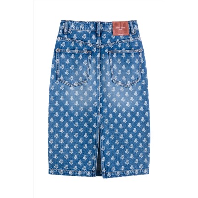 Falda recta vaquera de talle alto Azul claro
