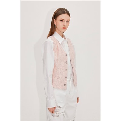 Chaleco de tweed Rosa empolvado y blanco