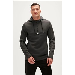 Bad Bear Defence Half-Zip Hoodie Koyu Gri Yarım Fermuarlı Kapüşonlu Erkek Sweatshirt 19.02.27.027-C02