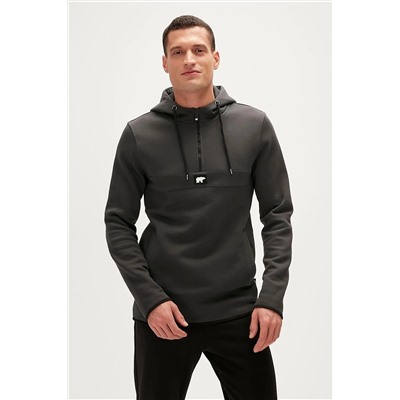 Bad Bear Defence Half-Zip Hoodie Koyu Gri Yarım Fermuarlı Kapüşonlu Erkek Sweatshirt 19.02.27.027-C02