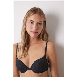 GORGEOUS Sujetador push up relleno encaje tul plumeti gris