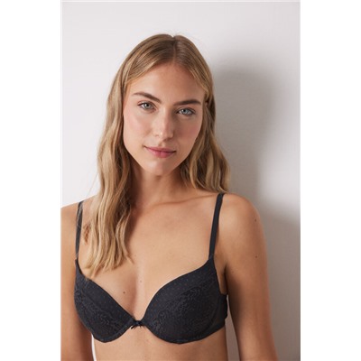 GORGEOUS Sujetador push up relleno encaje tul plumeti gris