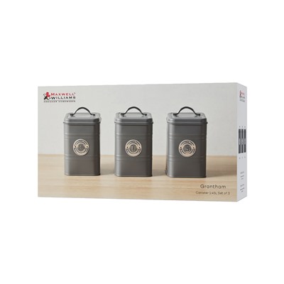 Банка для сыпучих продуктов, 3 шт, 1,45 л, сталь, серая, Grantham, 62591