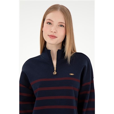 Kadın Dik Yaka Lacivert Sweatshirt