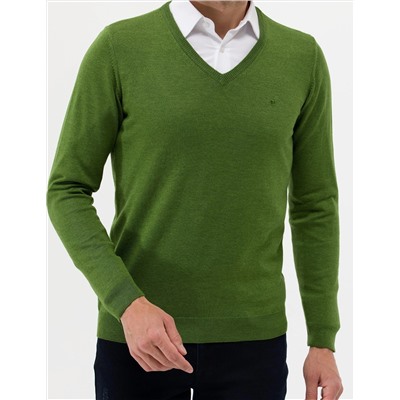 Yeşil Slim Fit V Yaka Basic Triko Kazak