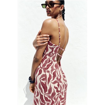 PRINTED RUSTIC MIDI LINEN BLEND DRESS