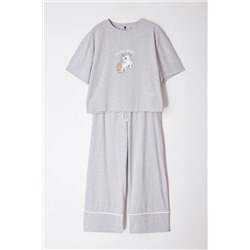Trendyol Curve Gri Baskılı Wide Leg Crop Boy Örme Pijama Takımı TBBAW23AI00040