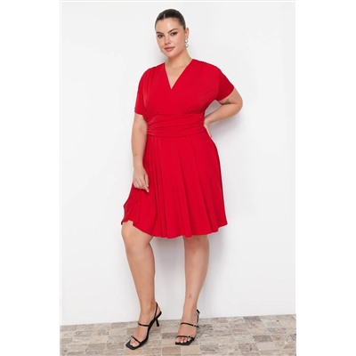 Kırmızı Kruvaze Mini Örme Elbise TBBSS24AH00174