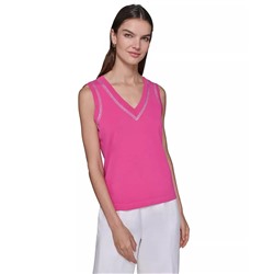 KARL LAGERFELD PARIS Women's Embellished V-Neck Sleeveless Sweater