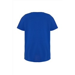 Mavi Bisiklet Yaka slogan Baskılı %100 Pamuk Örme Büyük Beden T-shirt Elbise TBBSS23AH00162