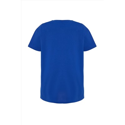 Mavi Bisiklet Yaka slogan Baskılı %100 Pamuk Örme Büyük Beden T-shirt Elbise TBBSS23AH00162
