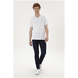 Erkek Regular Fit V Yaka Beyaz Basic Tişört
