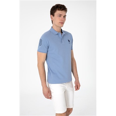 Erkek Slim Fit Polo Yaka Mavi Basic Tişört