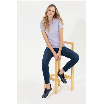 Kadın Lila Basic Polo Yaka Tişört