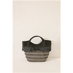 Bolso mediano rafia flecos negro