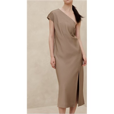 Satin One-Shoulder Midi Dress
