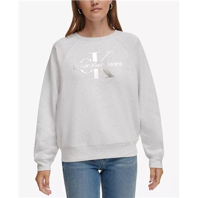 CALVIN KLEIN JEANS Women's Foil-Sliced Monogram Logo Sweatshirt