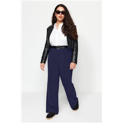 Lacivert Lastikli Yüksek Bel Pileli Wide Leg Dokuma Pantolon TBBSS22PL0448