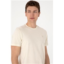 Erkek Regular Fit Bisiklet Yaka Krem Tişört