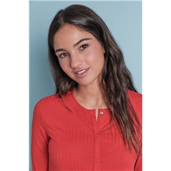 Pijama largo algodón canalé suave rojo