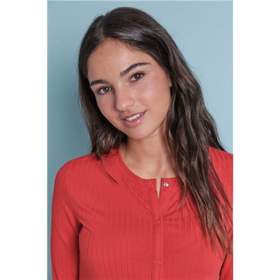 Pijama largo algodón canalé suave rojo