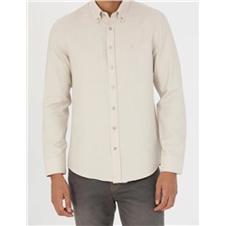 Bej Slim Fit Uzun Kollu Gömlek