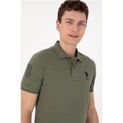 Erkek Slim Fit Polo Yaka Koyu Haki Basic Tişört
