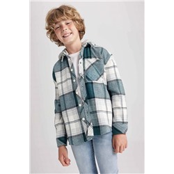 Defacto Erkek Çocuk Oversize Fit Kapüşonlu Flanel Uzun Kollu Gömlek Z1002A623AU