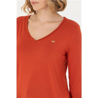 Kadın Kiremit V - Yaka Sweatshirt