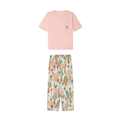 Pijama Capri 100% algodón rosa macetas