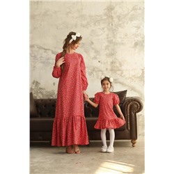KÜÇÜĞÜM BUTİK Tesettür Kırmızı Çiçekli Poplin Anne Kız Kombini (ANNE VE ÇOCUK AYRI AYRI SEPETE EKLENMELİDİR) KRMZPOPLİNTESETTUR