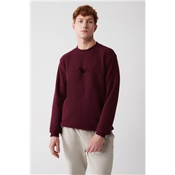 Avva Erkek Bordo Şardonlu Kumaş Bisiklet Yaka Flok Baskılı Sweatshirt A32Y1273
