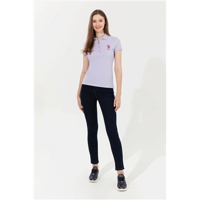 Kadın Lila Basic Polo Yaka Tişört