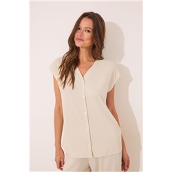Conjunto pantalón y camiseta marfil lurex