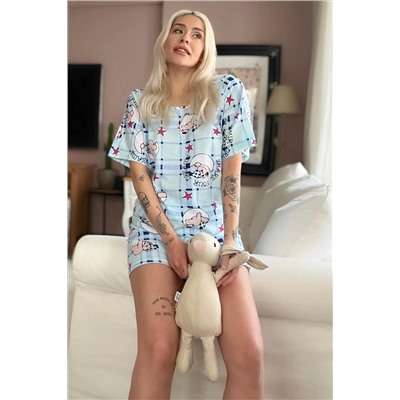 Pijamaevi Mavi Your Dream Baskılı Şortlu Kadın Pijama Takımı 2350