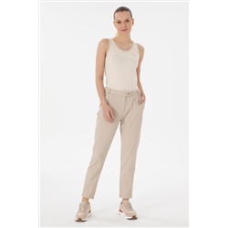 Kadın Taş Keten Karışımlı Carrot Hight Waist Fit Kanvas Pantolon