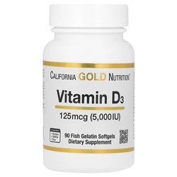 California Gold Nutrition, Vitamin D3, 125 mcg (5,000 IU), 90 Fish Gelatin Softgels