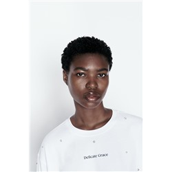 SLOGAN T-SHIRT WITH RHINESTONES