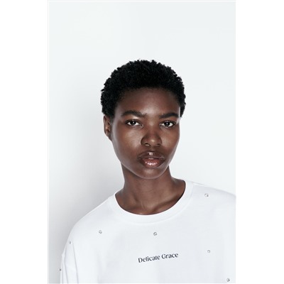 SLOGAN T-SHIRT WITH RHINESTONES