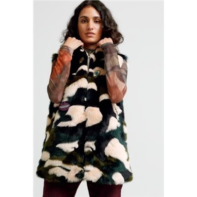 Chaleco peludo animal print bordado
