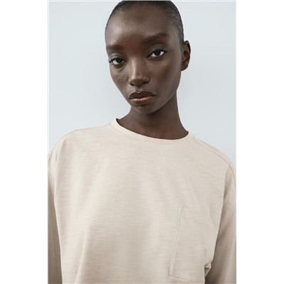 SLUB KNIT COTTON CROPPED T-SHIRT