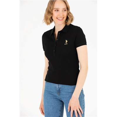 Kadın Siyah Basic Polo Yaka Tişört